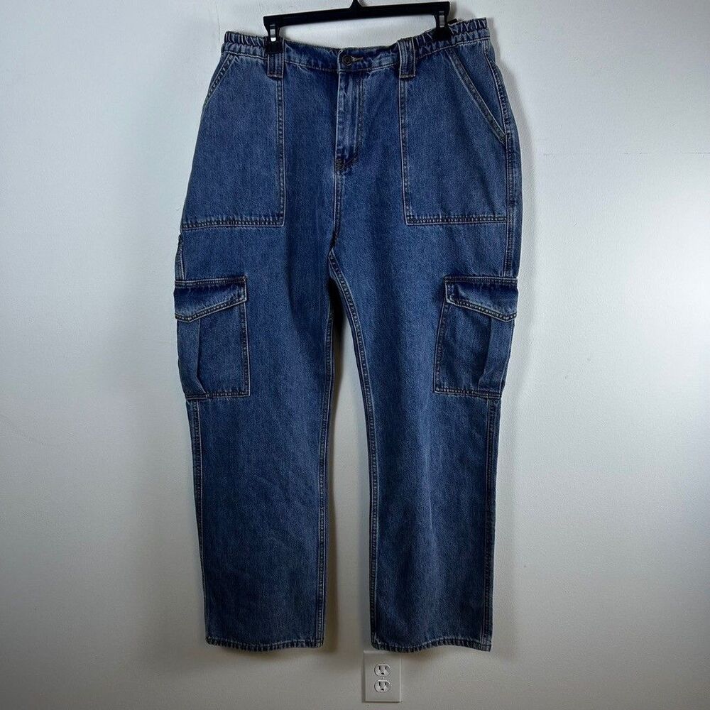 Fashion Nova Dont You Worry Wide Leg Carpenter Jeans Womens 14 Blue Cargo NWT